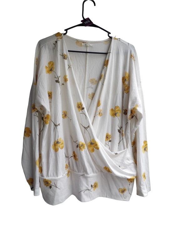 Maurices Tops - Maurices White Floral Wrap-Front Waffle Knit Top with Yellow Blossoms